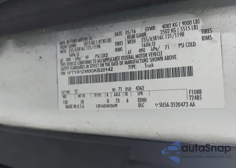 2016 Ford Transit-250 from USA, damaged, VIN 1FTYR1ZM0GKB20142